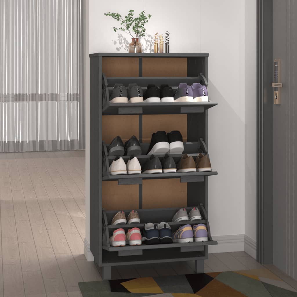Schuhschrank Hamar 59,5X35X117 Cm Massivholz Kiefer Dunkelgrau