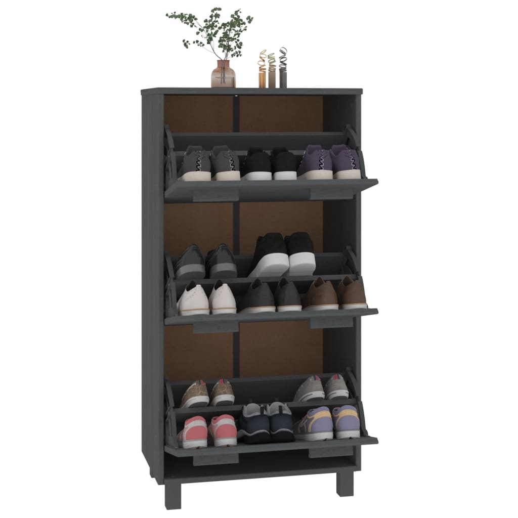 Schuhschrank Hamar 59,5X35X117 Cm Massivholz Kiefer Dunkelgrau