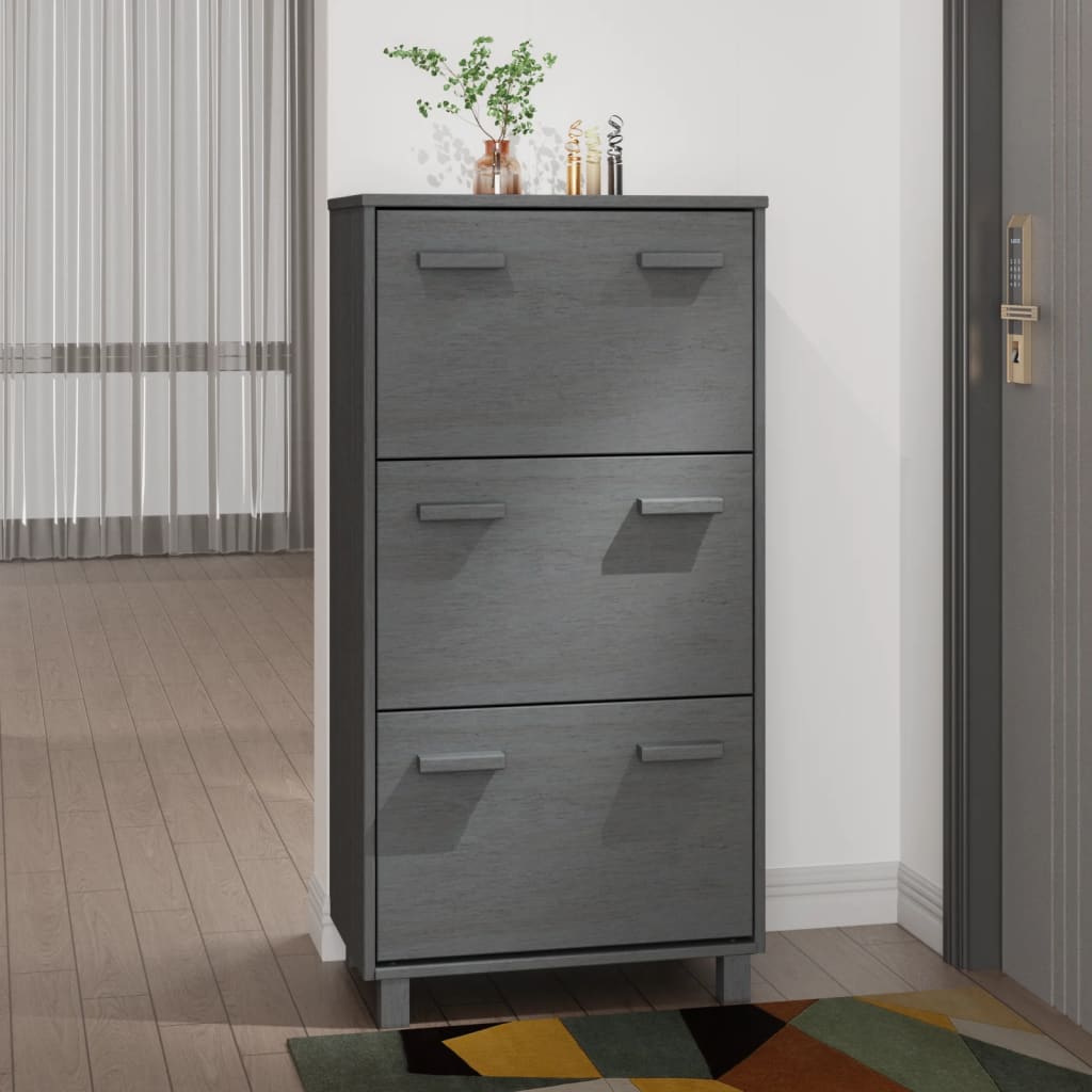 Schuhschrank Hamar 59,5X35X117 Cm Massivholz Kiefer Dunkelgrau