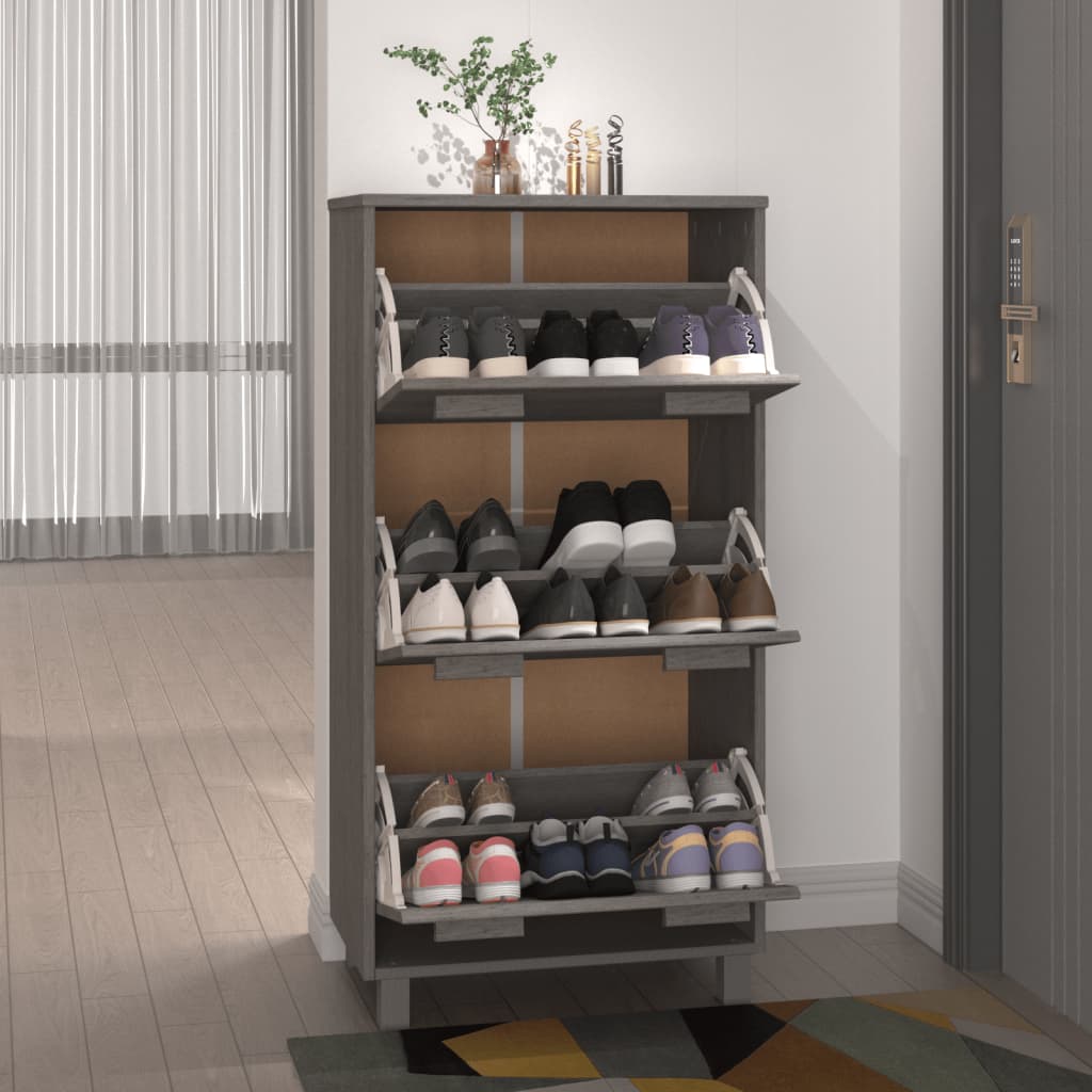 Schuhschrank Hamar 59,5X35X117 Cm Massivholz Kiefer Hellgrau
