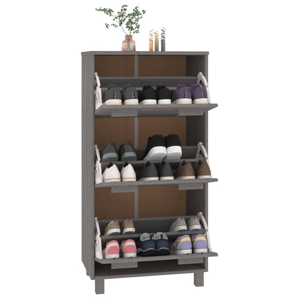 Schuhschrank Hamar 59,5X35X117 Cm Massivholz Kiefer Hellgrau