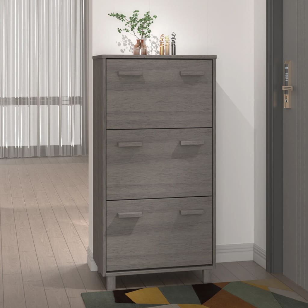 Schuhschrank Hamar 59,5X35X117 Cm Massivholz Kiefer Hellgrau