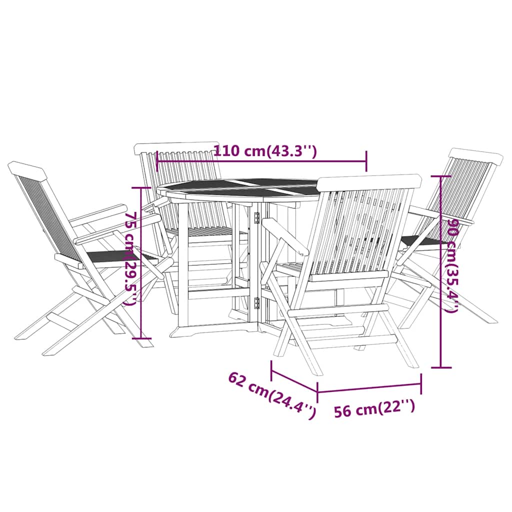 5-Tlg. Garten-Essgruppe Klappbar Massivholz Teak