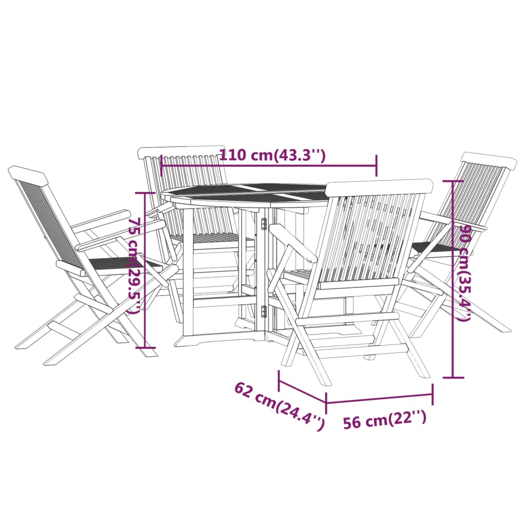 5-Tlg. Garten-Essgruppe Klappbar Massivholz Teak