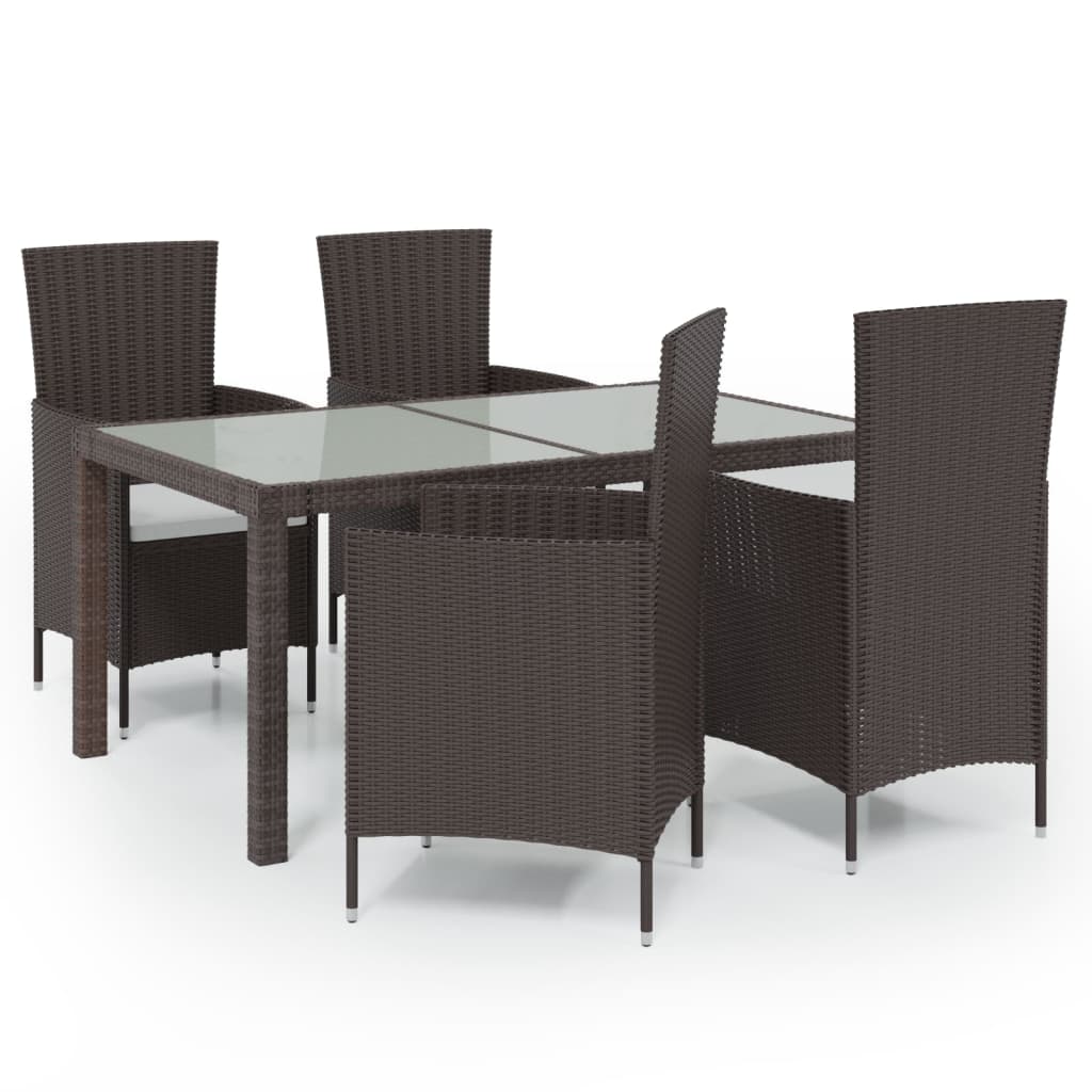 5-Tlg. Garten-Essgruppe Mit Auflagen Poly Rattan Braun