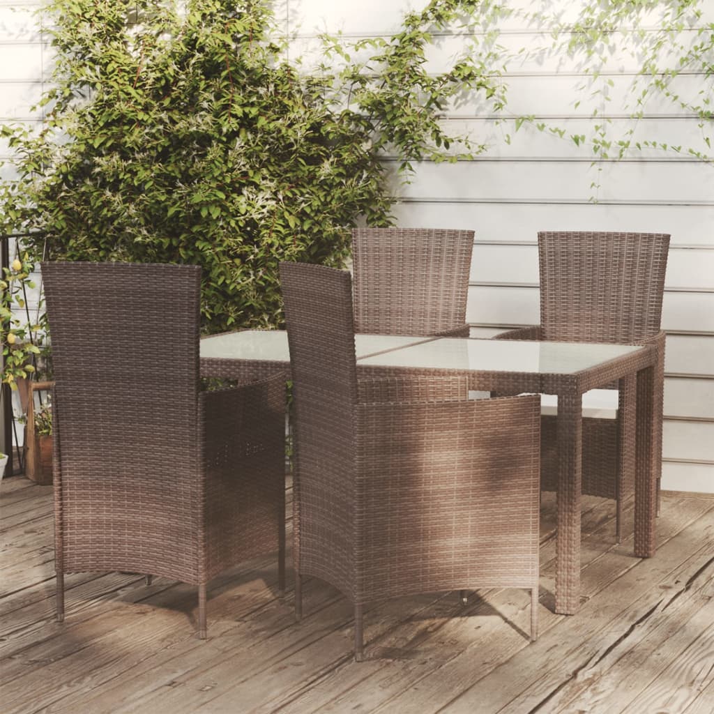 5-Tlg. Garten-Essgruppe Mit Auflagen Poly Rattan Braun