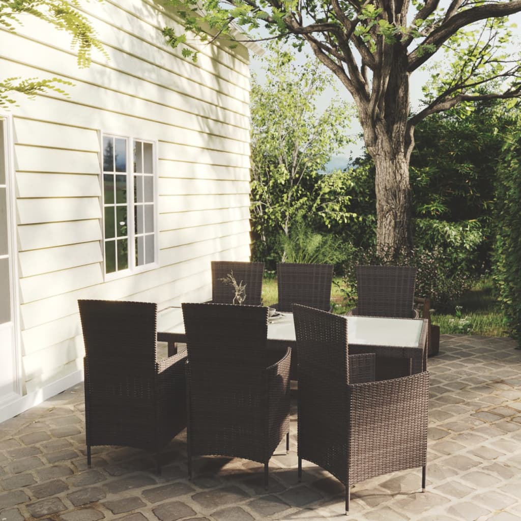 5-Tlg. Garten-Essgruppe Mit Auflagen Poly Rattan Braun
