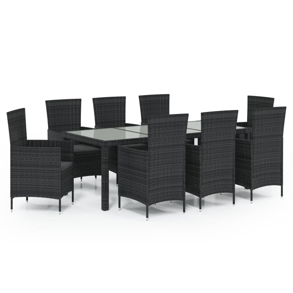 9-Tlg. Garten-Essgruppe Mit Kissen Poly Rattan Schwarz
