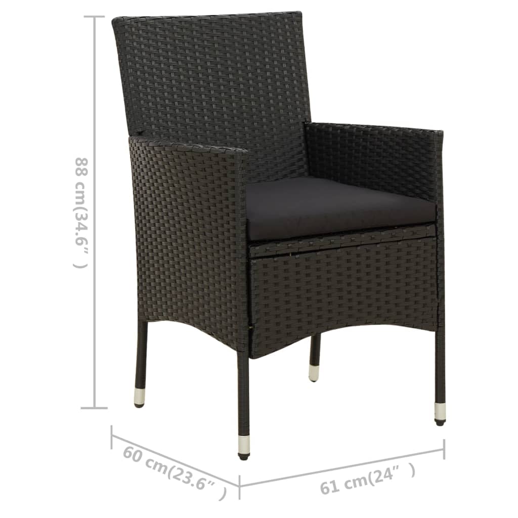 9-Tlg. Garten-Essgruppe Mit Kissen Poly Rattan Schwarz