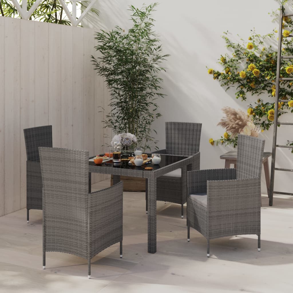 5-Tlg. Garten-Essgruppe Mit Auflagen Poly Rattan Braun
