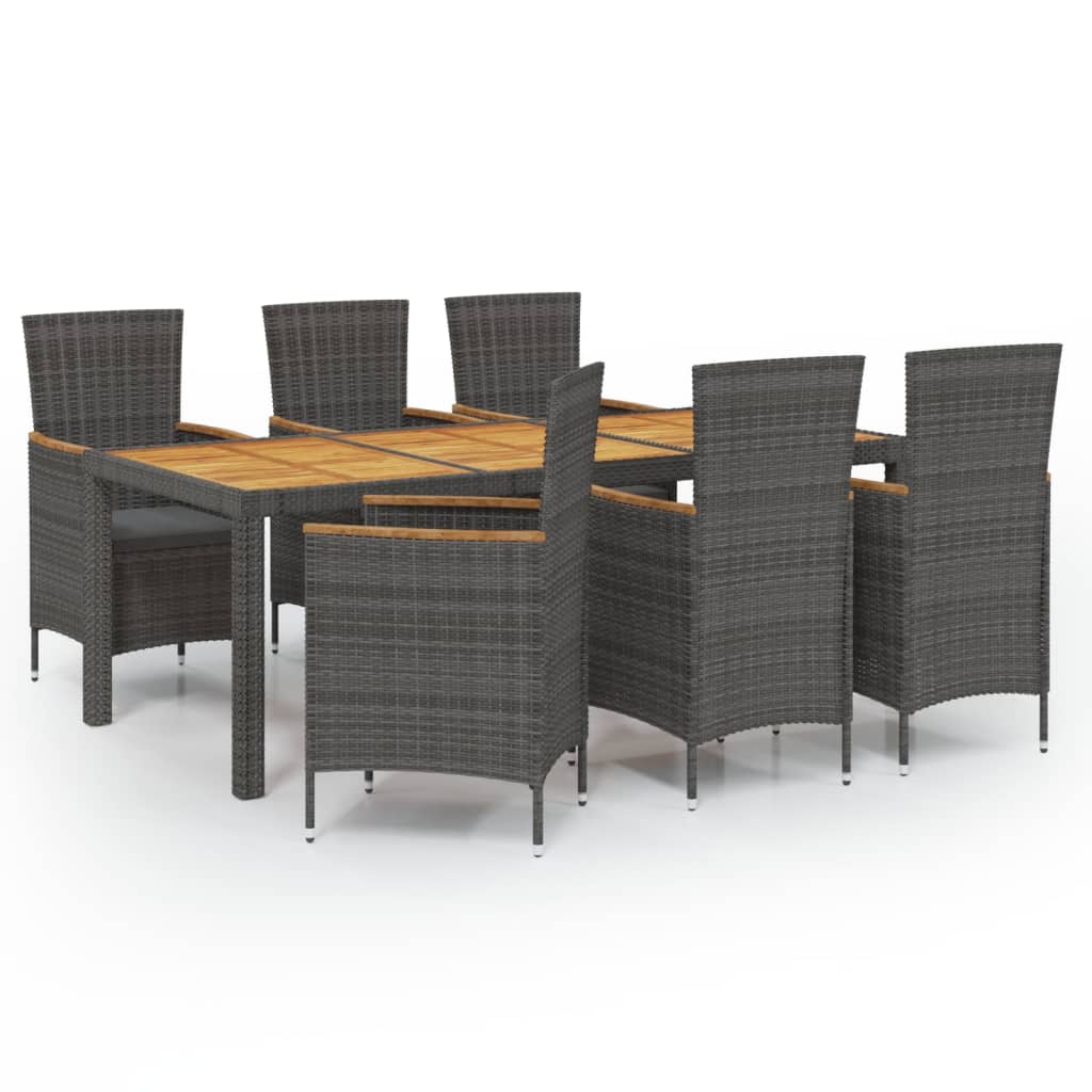 7-Tlg. Garten-Essgruppe Mit Kissen Poly Rattan Grau