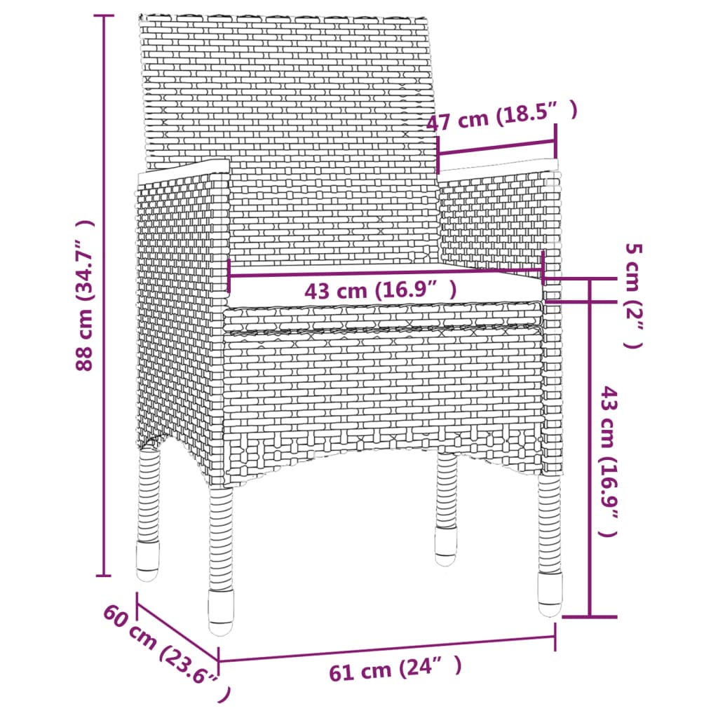7-Tlg. Garten-Essgruppe Mit Kissen Poly Rattan Grau