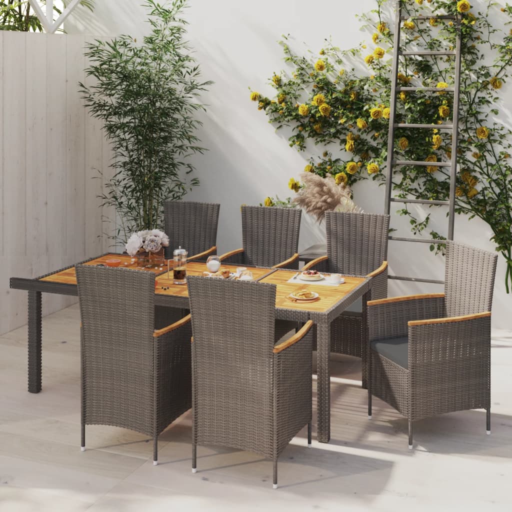 7-Tlg. Garten-Essgruppe Mit Kissen Poly Rattan Grau