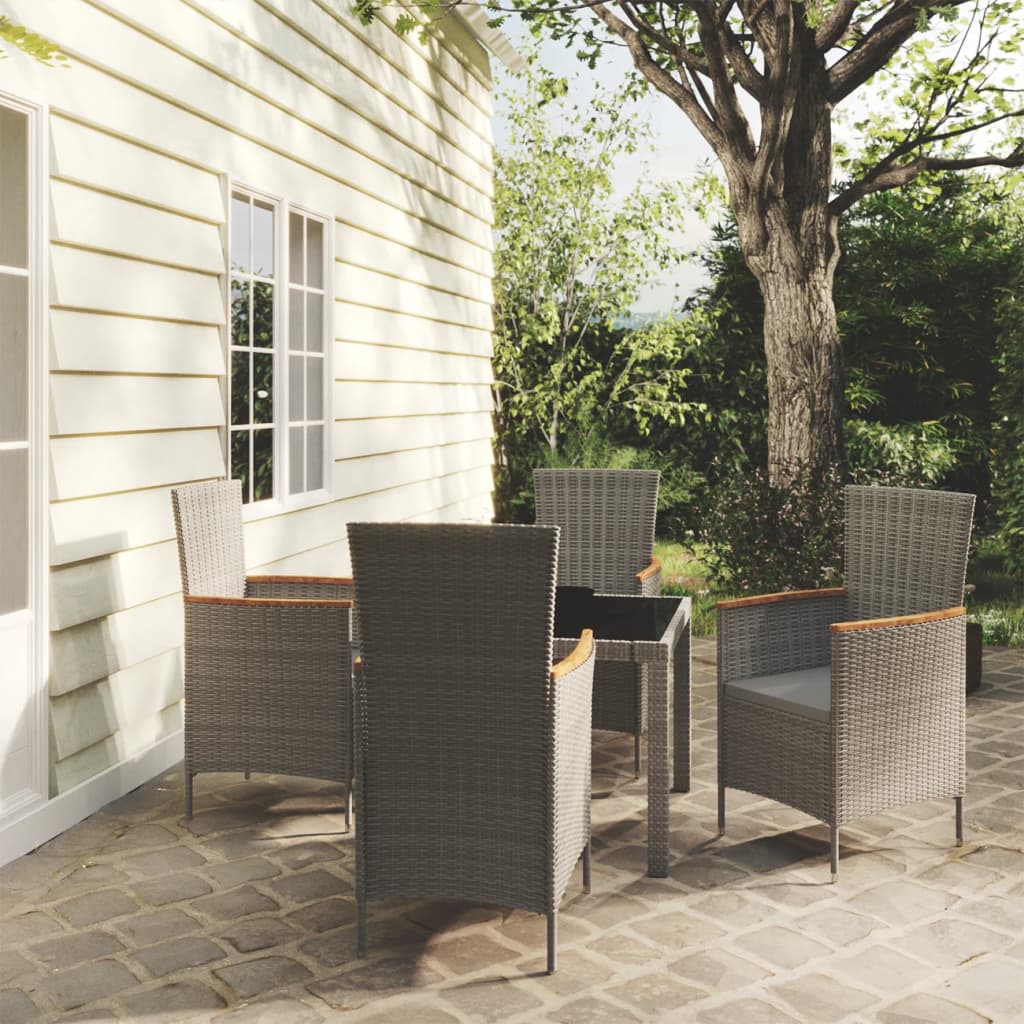 5-Tlg. Garten-Essgruppe Mit Kissen Poly Rattan Grau