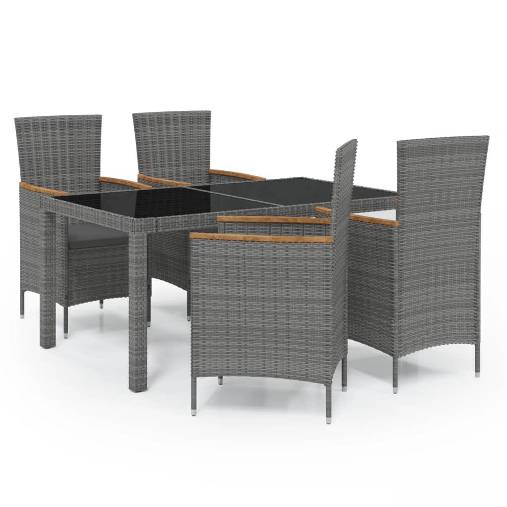 5-Tlg. Garten-Essgruppe Mit Kissen Poly Rattan Grau