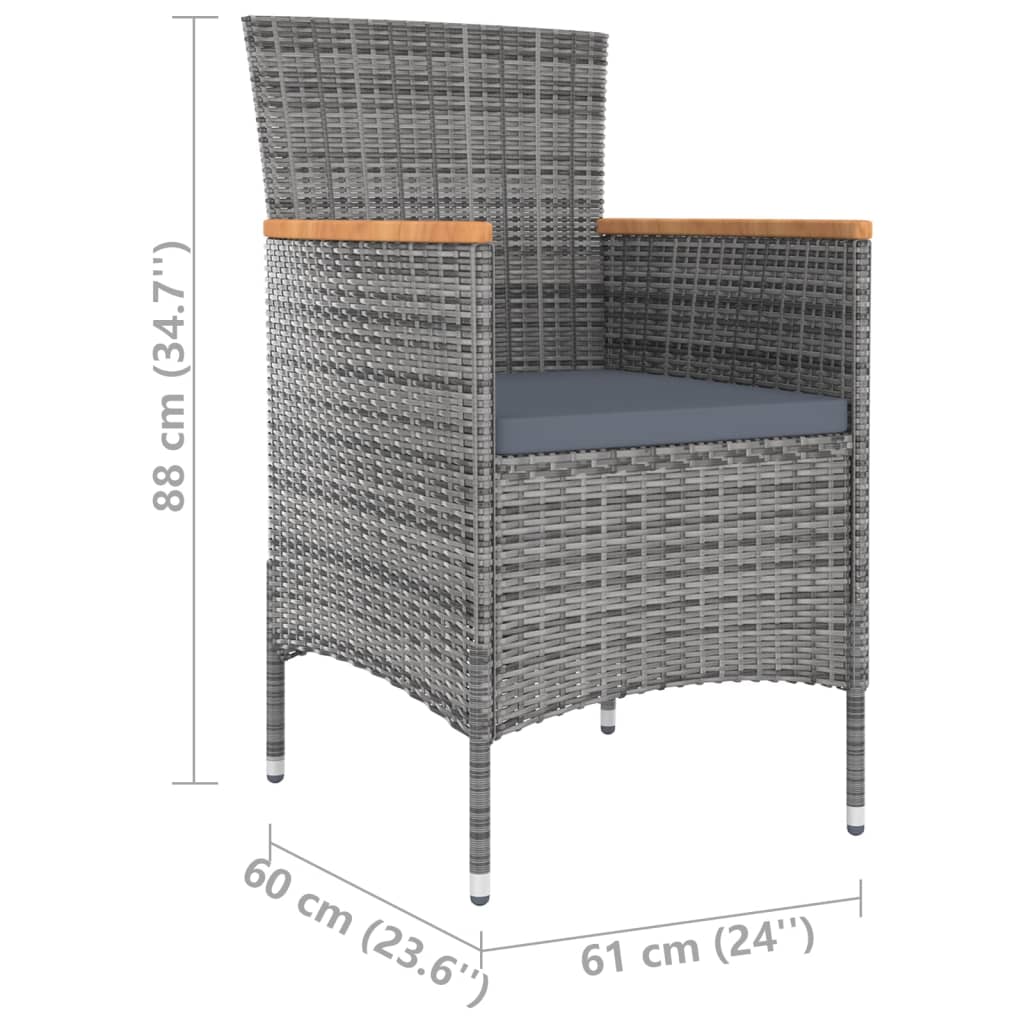 5-Tlg. Garten-Essgruppe Mit Kissen Poly Rattan Grau