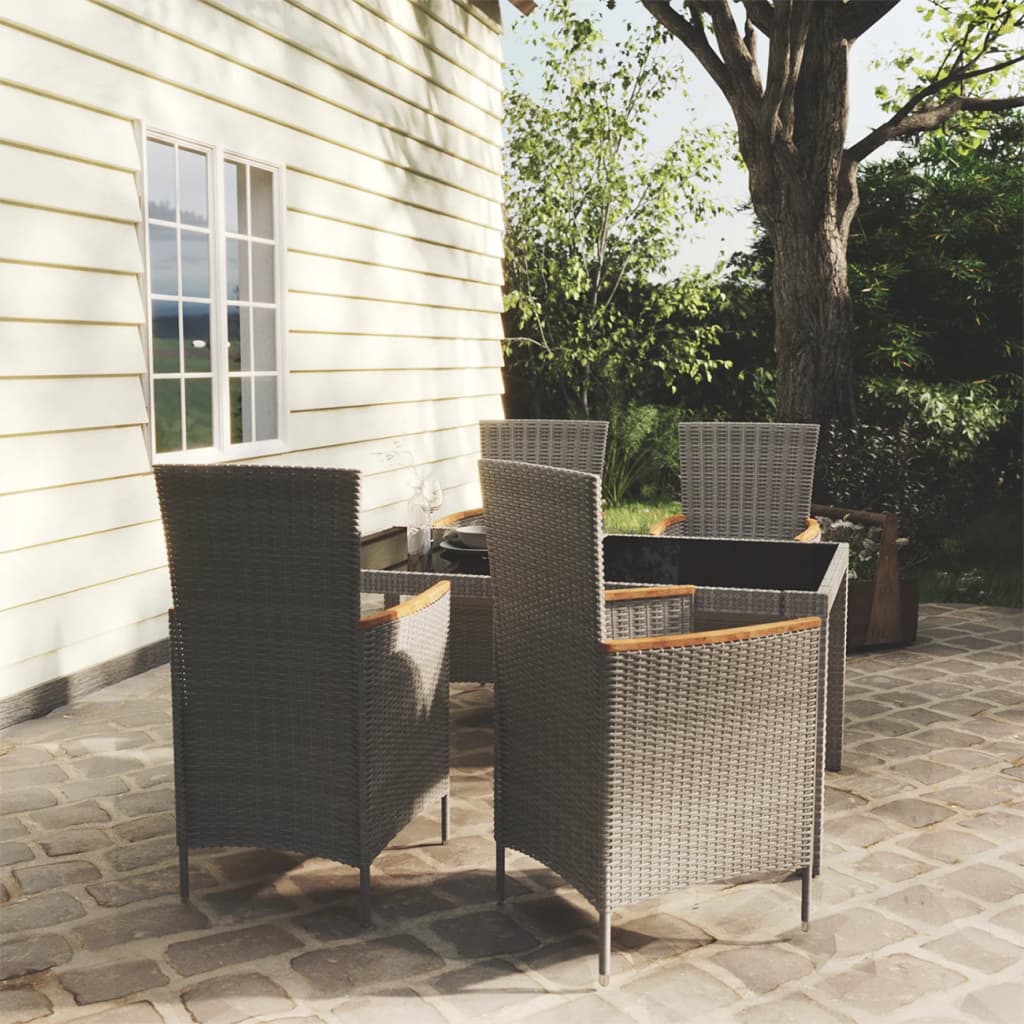 5-Tlg. Garten-Essgruppe Mit Kissen Poly Rattan Grau