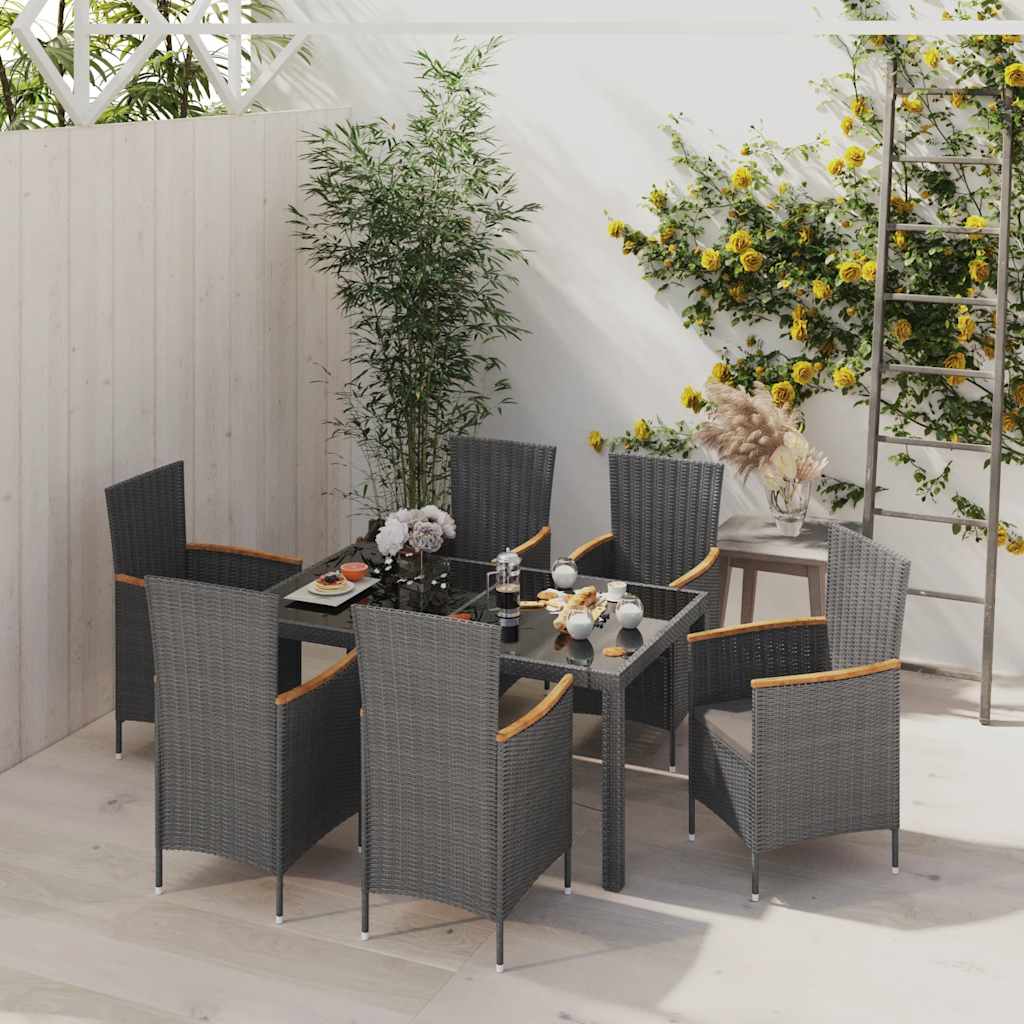 7-Tlg. Garten-Essgruppe Mit Kissen Poly Rattan Grau