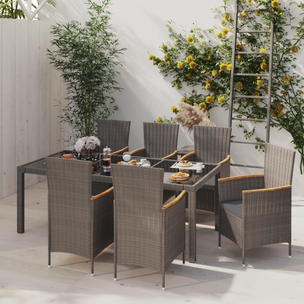 7-Tlg. Garten-Essgruppe Mit Kissen Poly Rattan Grau