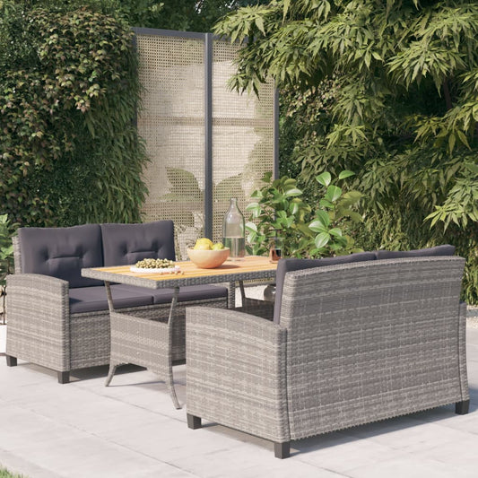 3-Tlg. Garten-Essgruppe Mit Kissen Poly Rattan