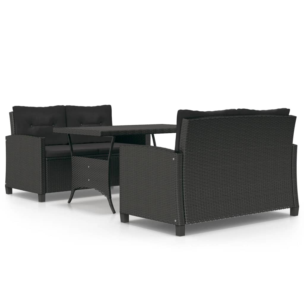 3-Tlg. Garten-Essgruppe Mit Kissen Poly Rattan