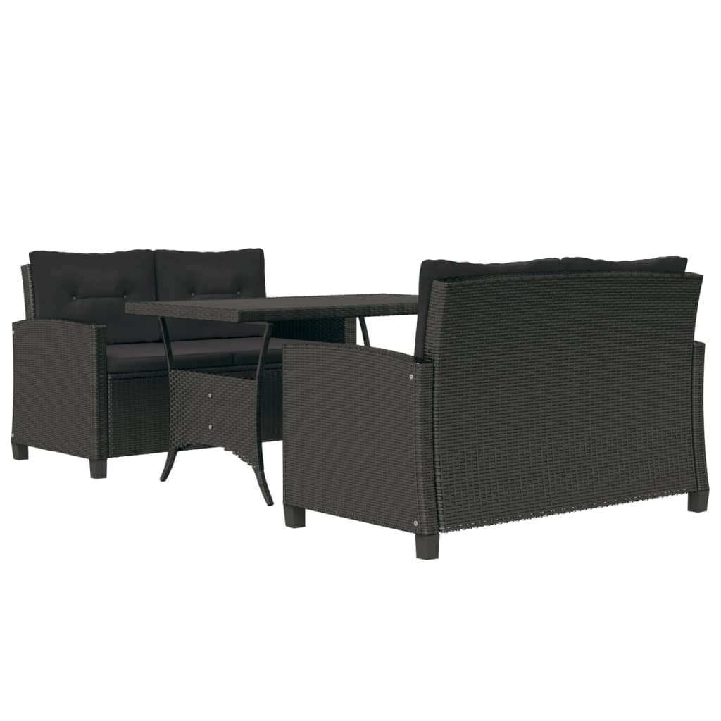 3-Tlg. Garten-Essgruppe Mit Kissen Poly Rattan
