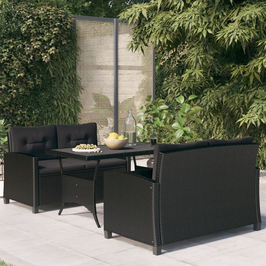 3-Tlg. Garten-Essgruppe Mit Kissen Poly Rattan