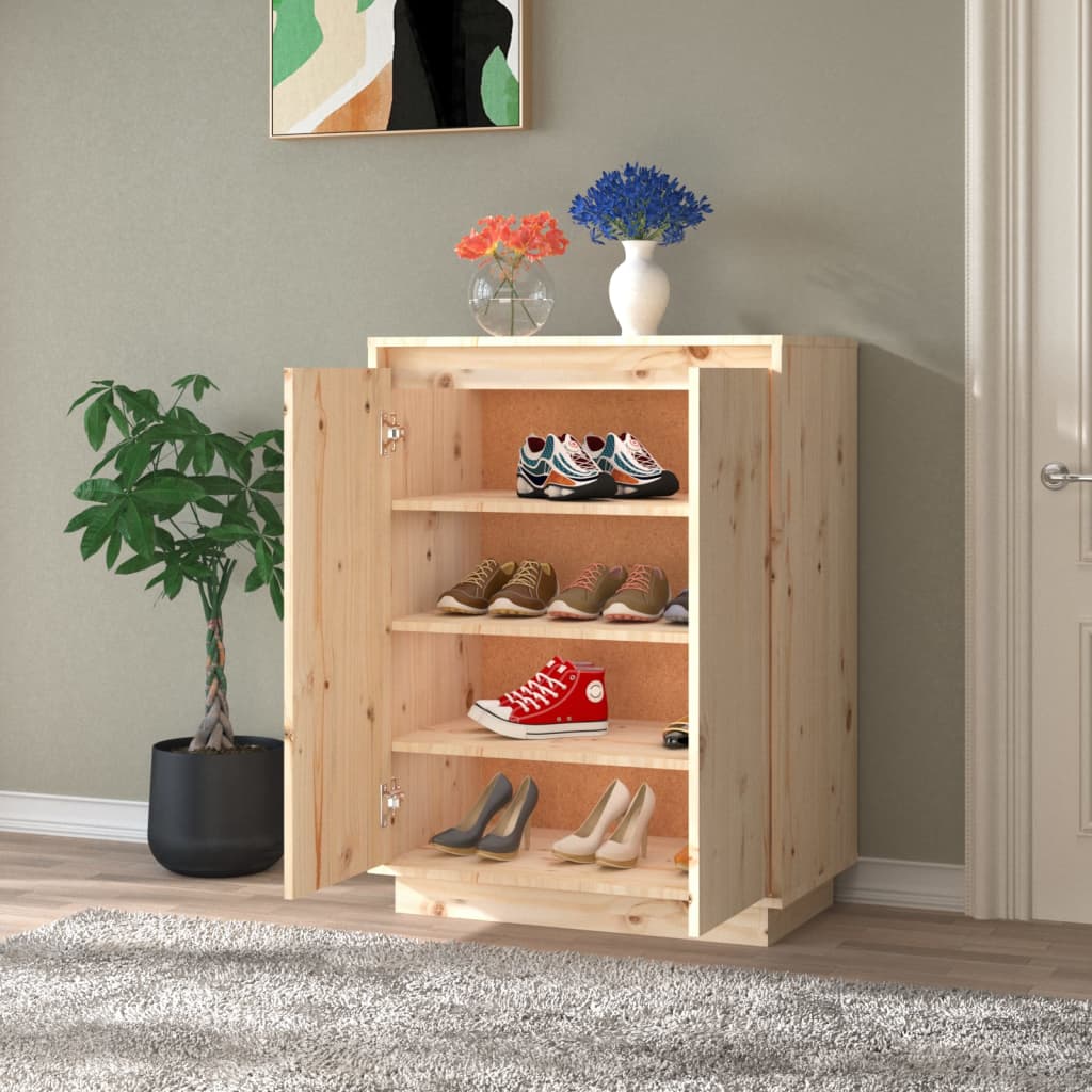 Schuhschrank 60X35X80 Cm Massivholz Kiefer Natur