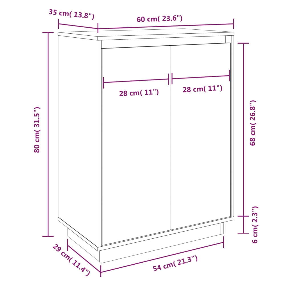 Schuhschrank 60X35X80 Cm Massivholz Kiefer Natur