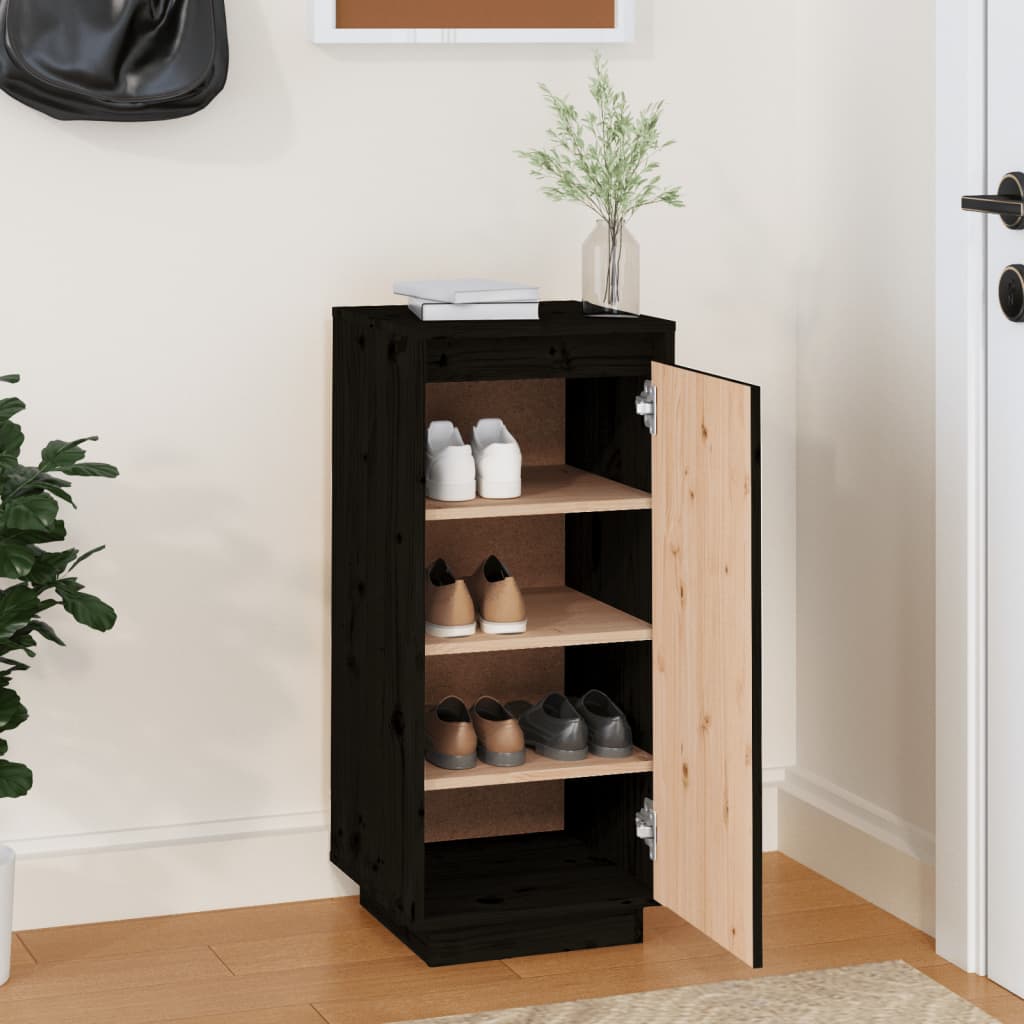 Schuhschrank 35X35X80 Cm Massivholz Kiefer Schwarz