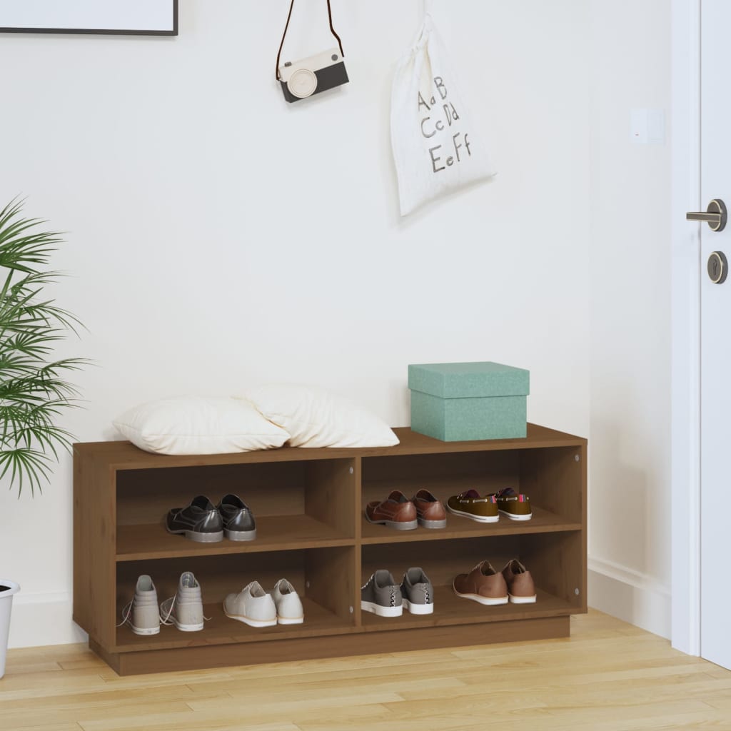 Schuhregal 110X34X45 Cm Massivholz Kiefer Honigbraun
