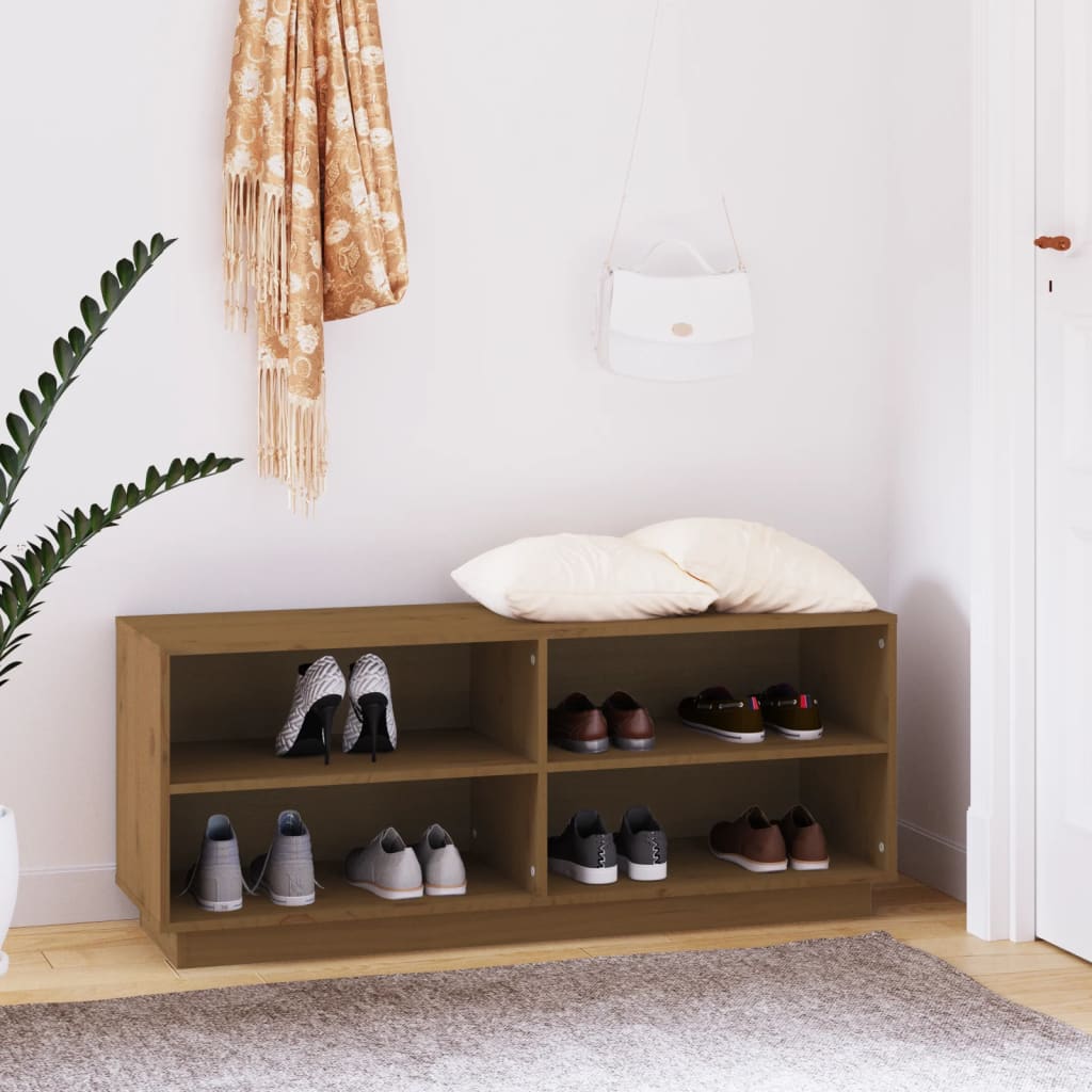 Schuhregal 110X34X45 Cm Massivholz Kiefer Honigbraun