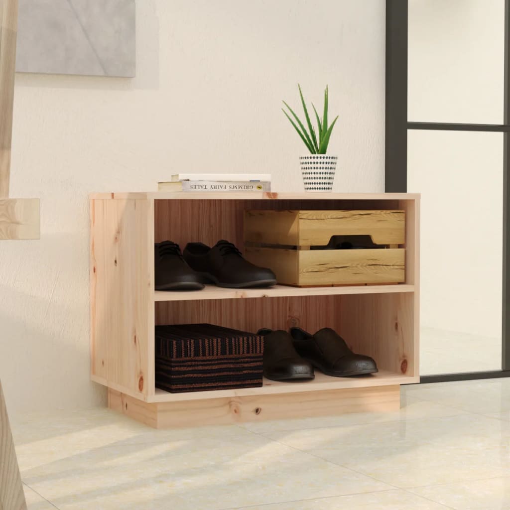 Schuhregal 60X34X45 Cm Massivholz Kiefer Natur