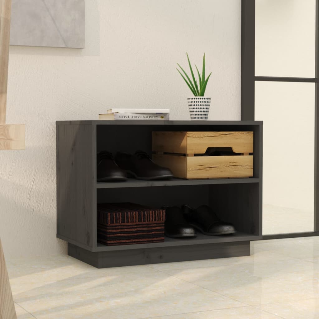 Schuhschrank 60X34X45 Cm Massivholz Kiefer Grau