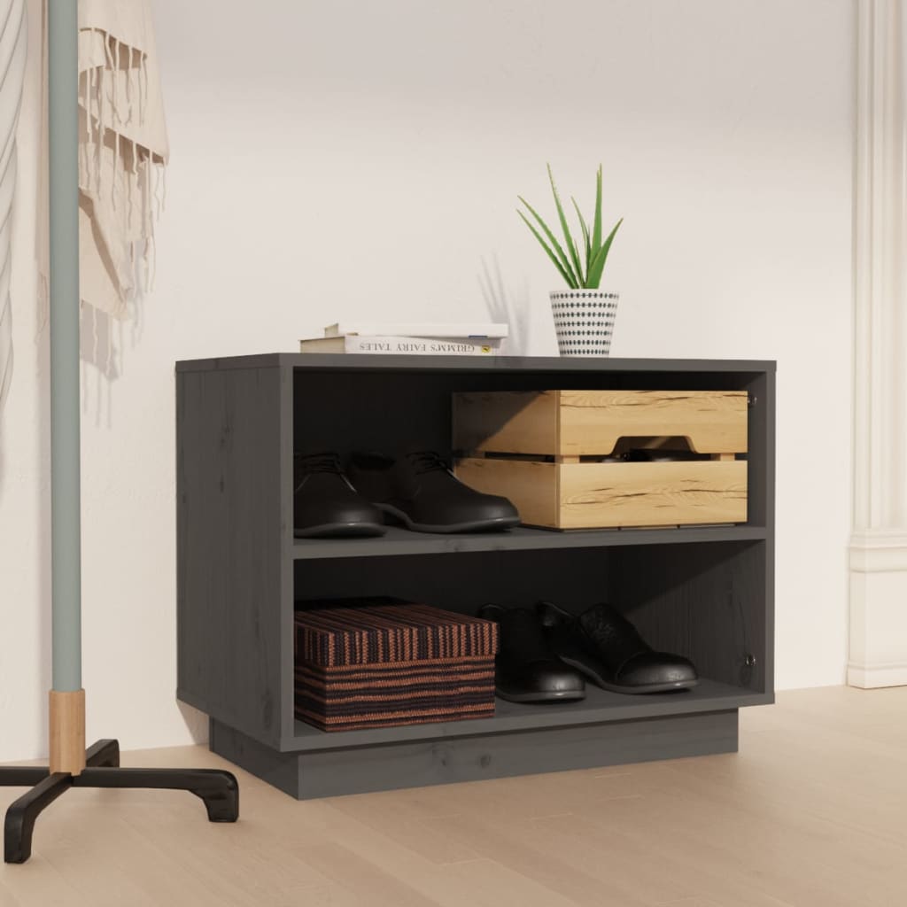Schuhschrank 60X34X45 Cm Massivholz Kiefer Grau