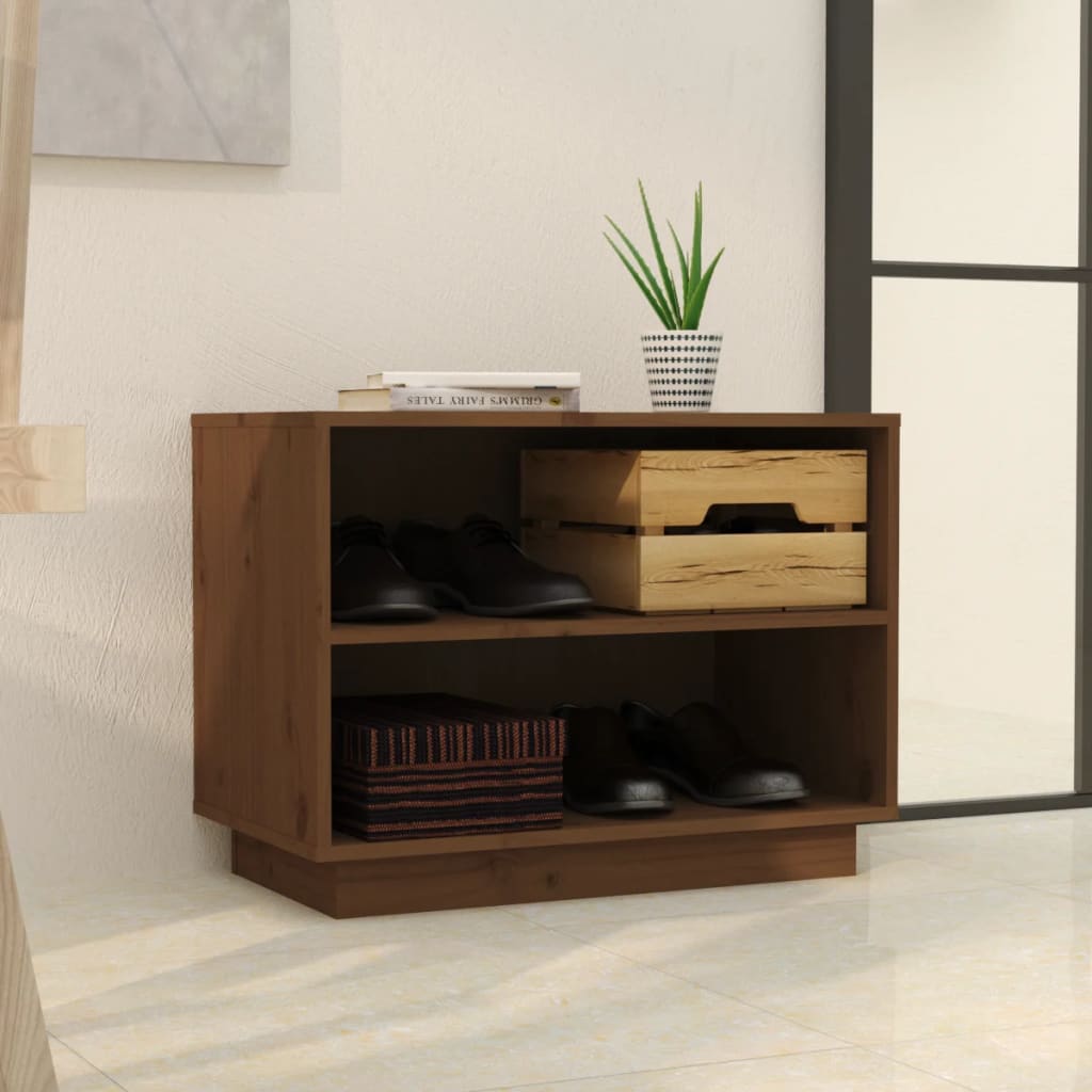 Schuhschrank 60X34X45 Cm Massivholz Kiefer Honigbraun