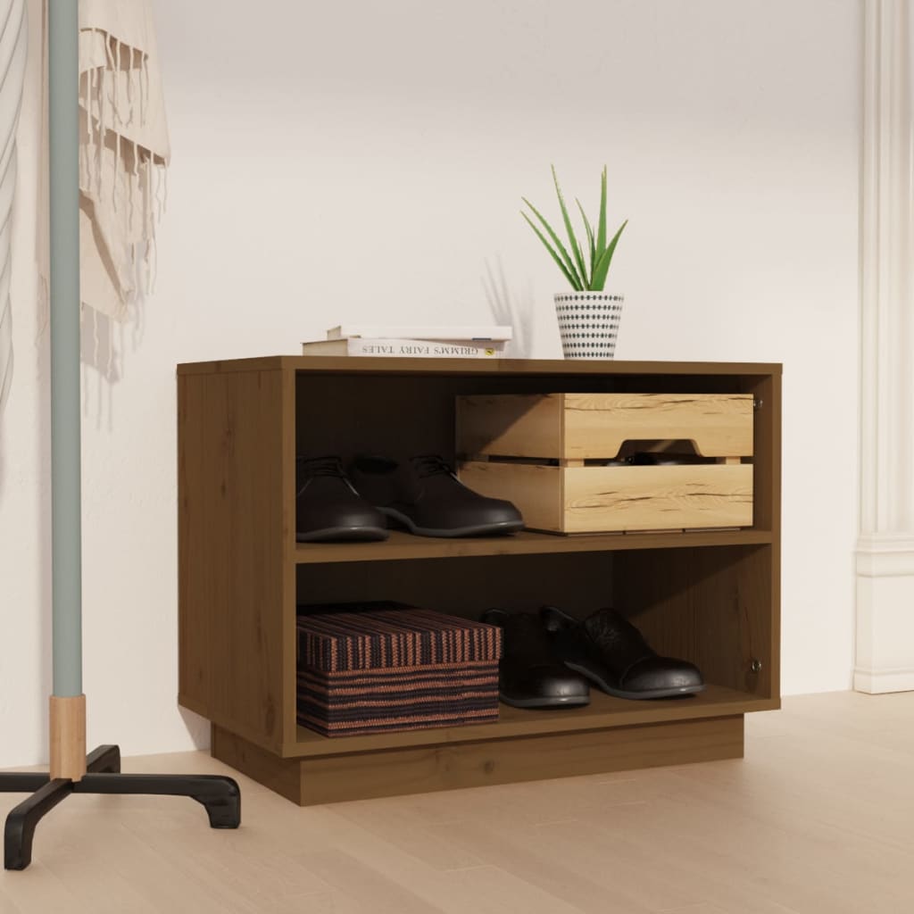 Schuhschrank 60X34X45 Cm Massivholz Kiefer Honigbraun