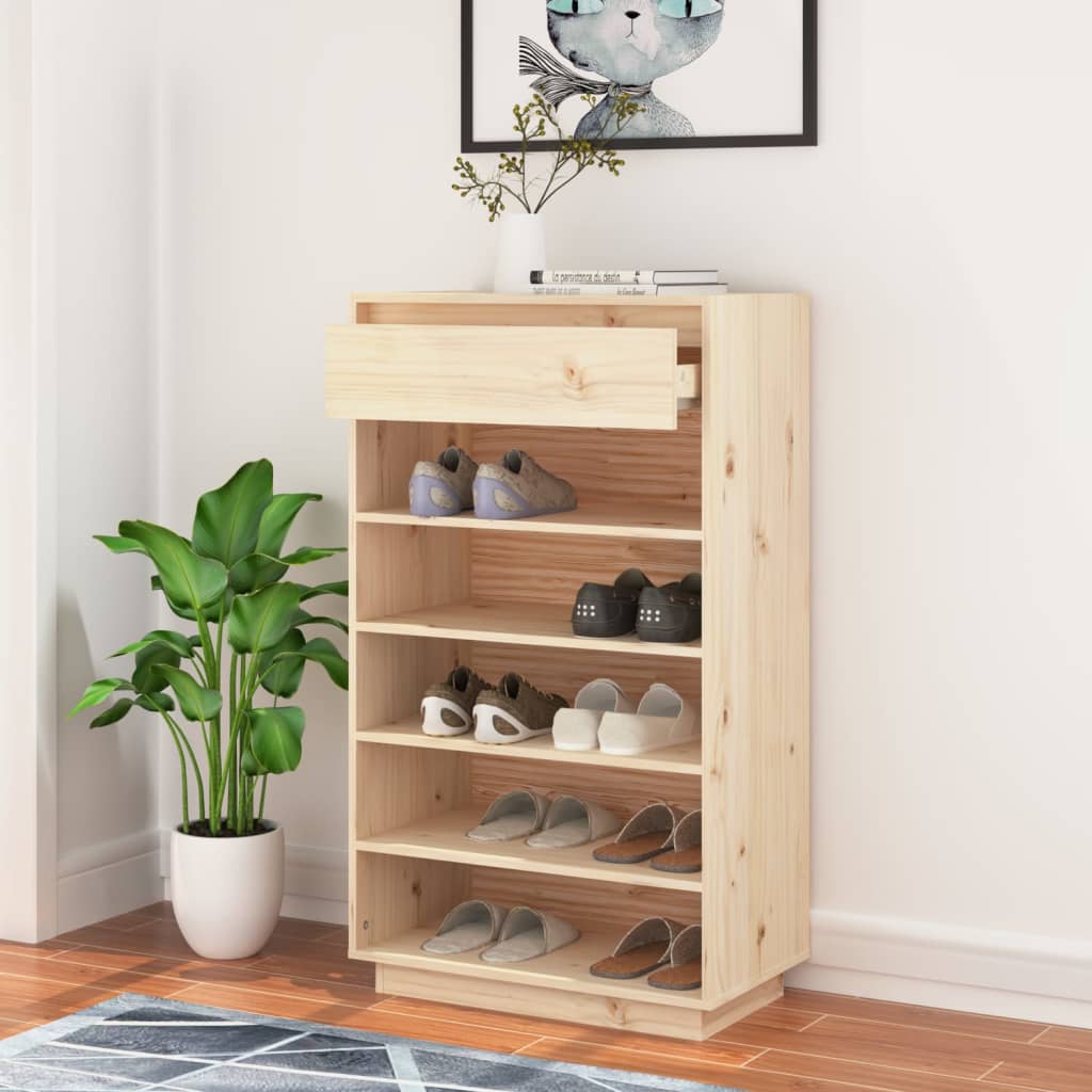 Schuhregal 60X34X105 Cm Massivholz Kiefer Natur