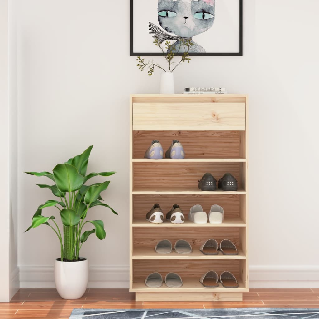 Schuhregal 60X34X105 Cm Massivholz Kiefer Natur