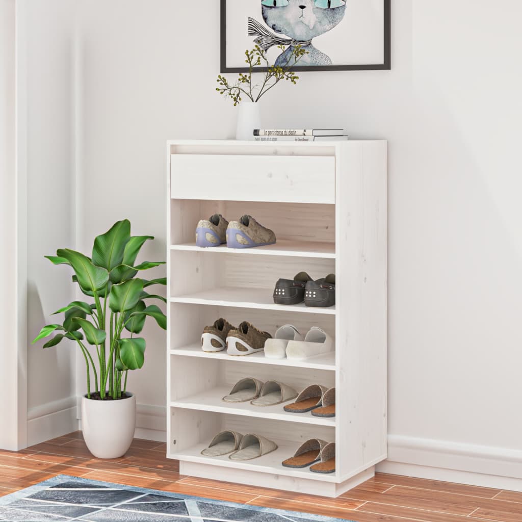 Schuhregal 60X34X105 Cm Massivholz Kiefer Weiß