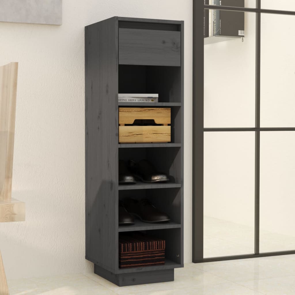 Schuhregal 30X34X105 Cm Massivholz Kiefer Grau