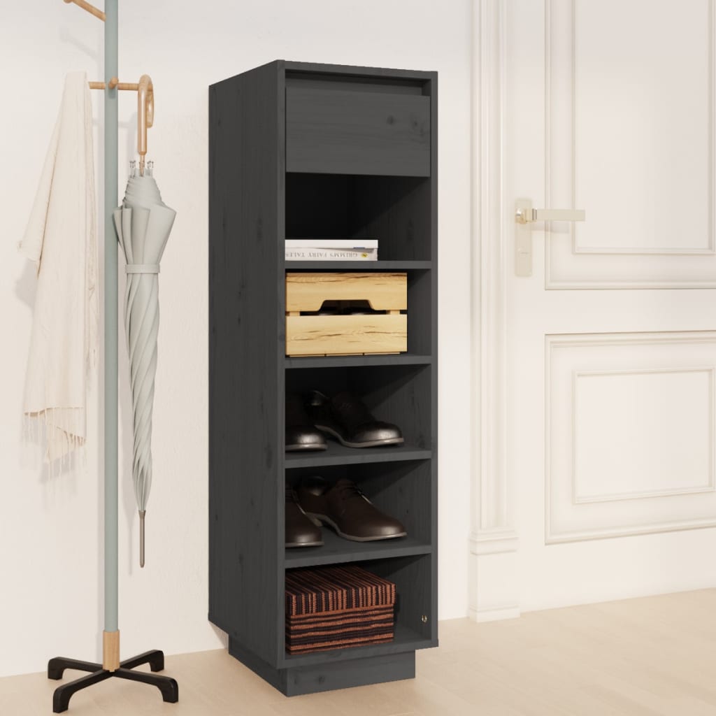 Schuhregal 30X34X105 Cm Massivholz Kiefer Grau