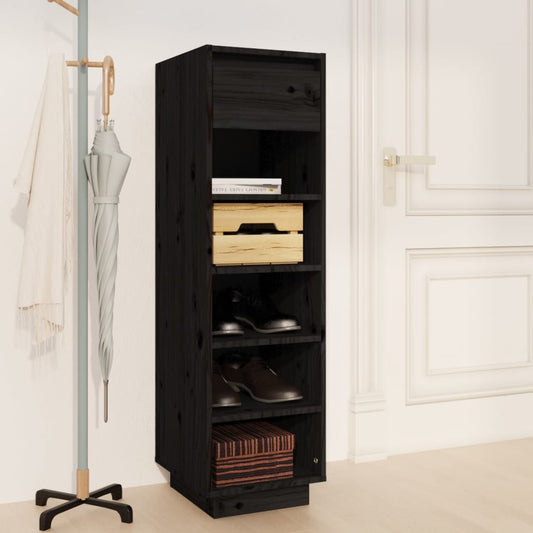 Schuhregal 30X34X105 Cm Massivholz Kiefer Schwarz