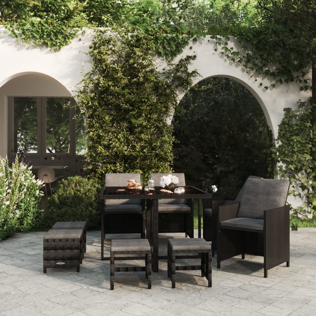 5-Tlg. Garten-Essgruppe Mit Kissen Poly Rattan