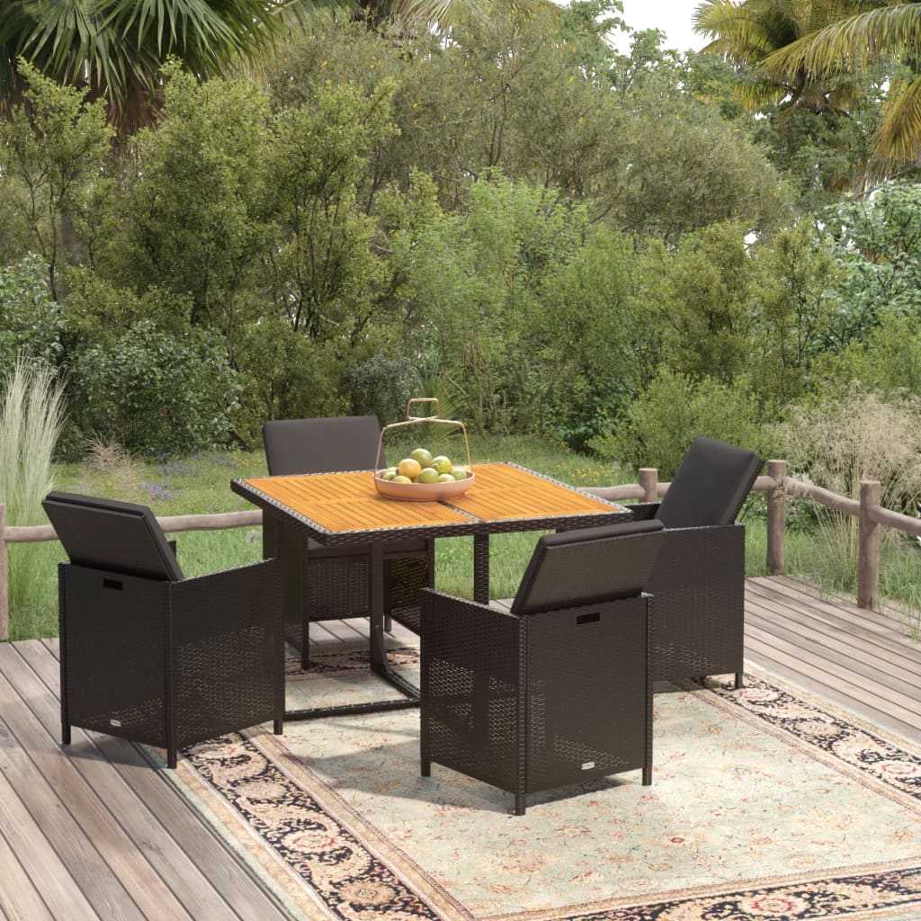 5-Tlg. Garten-Essgruppe Mit Kissen Poly Rattan