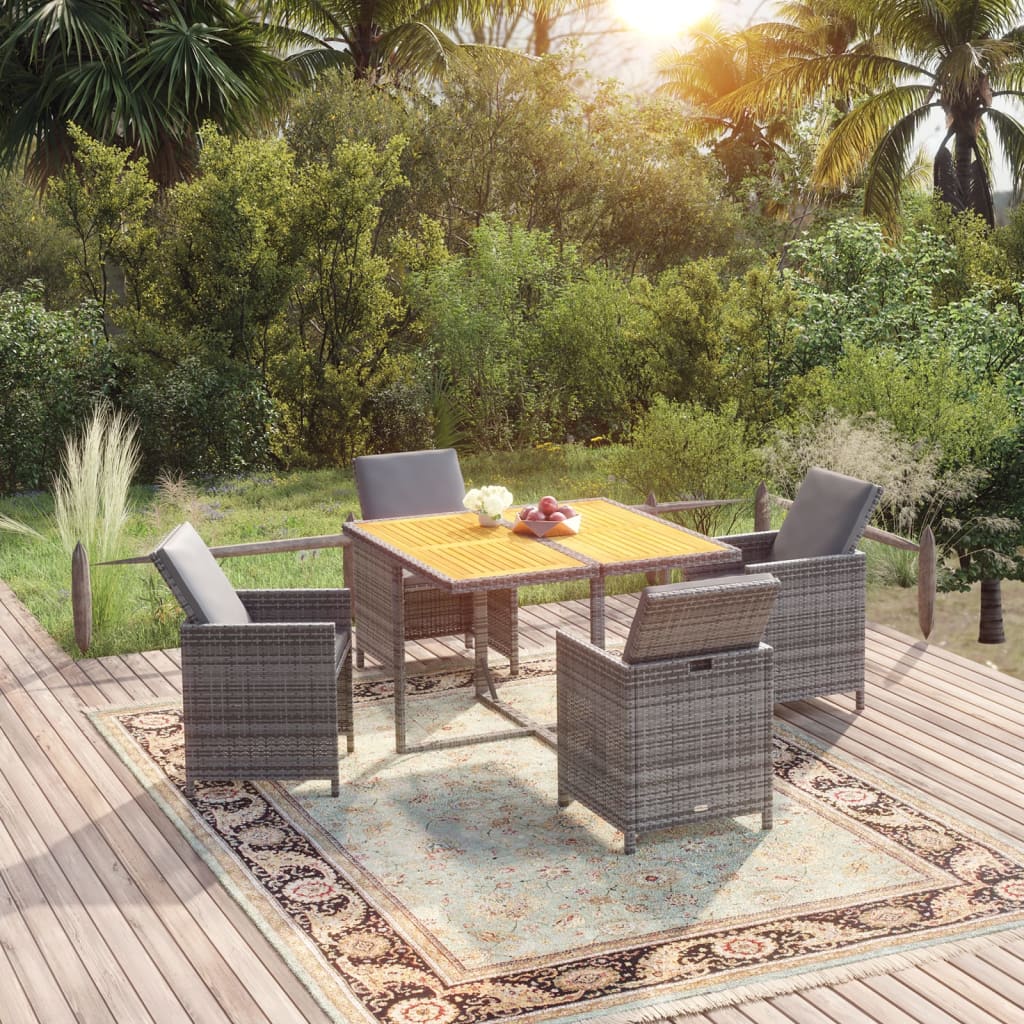 5-Tlg. Garten-Essgruppe Mit Kissen Poly Rattan