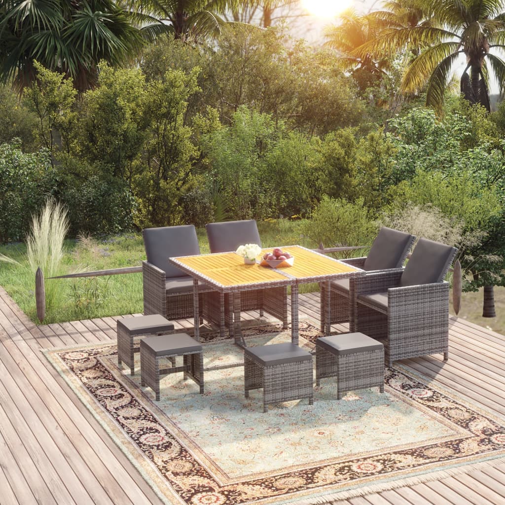 5-Tlg. Garten-Essgruppe Mit Kissen Poly Rattan