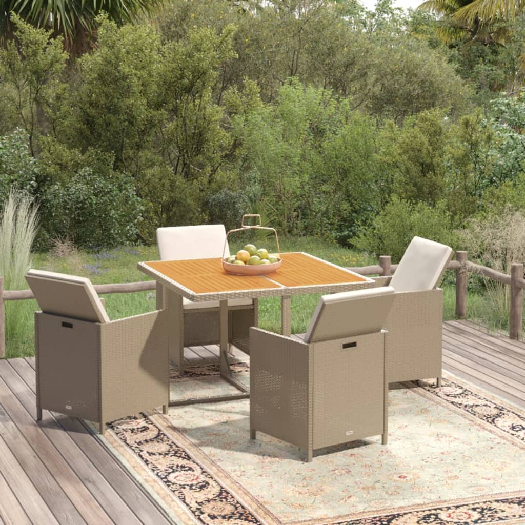 5-Tlg. Garten-Essgruppe Mit Kissen Poly Rattan