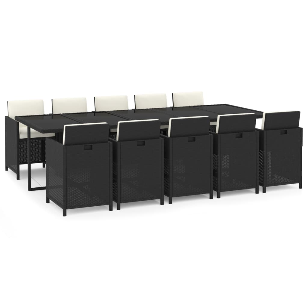 11-Tlg. Garten-Essgruppe Mit Kissen Poly Rattan Schwarz