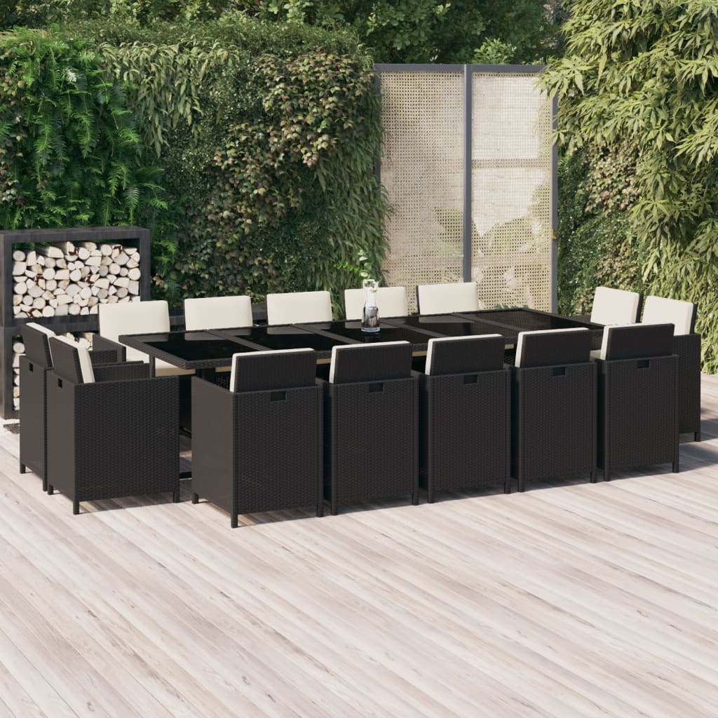 11-Tlg. Garten-Essgruppe Mit Kissen Poly Rattan Schwarz